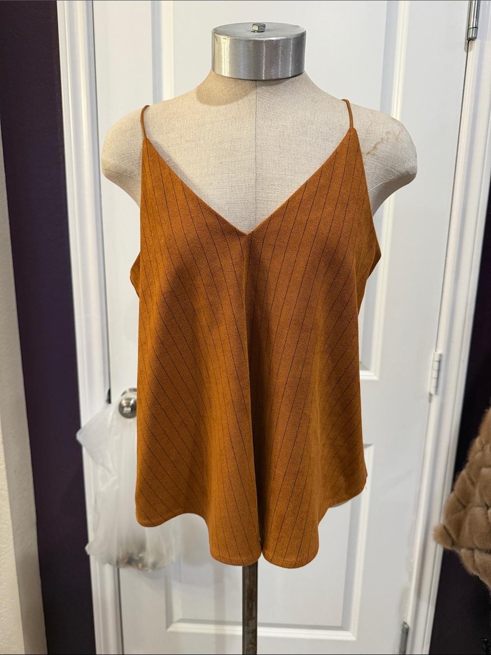 She + Sky Rust Pinstripe V-Neck Spaghetti Strap Cami